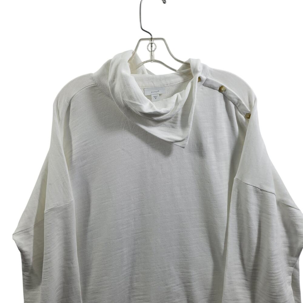 Pure Jill White Side Shoulder Button Split Collar Blouse Size 2X 121624-1003 - Picture 2 of 8